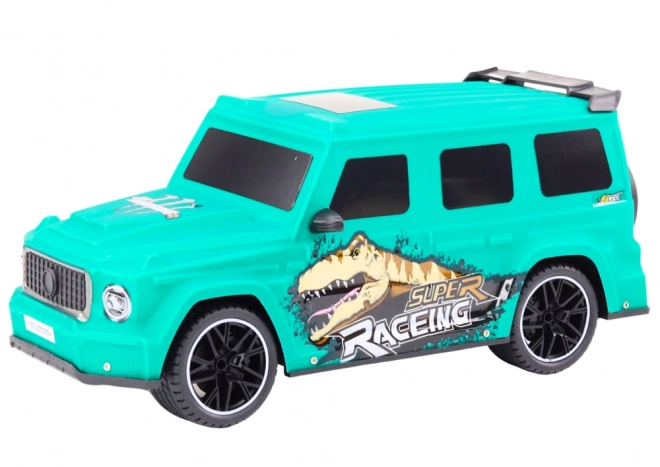 Zelené RC auto s dinosaurami