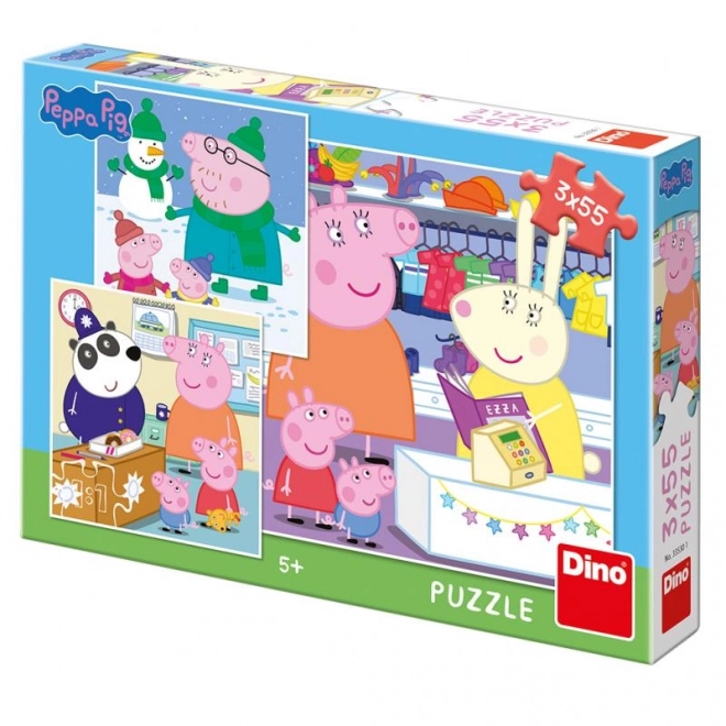 Puzzle Prasiatko Peppa 3x55 dielikov