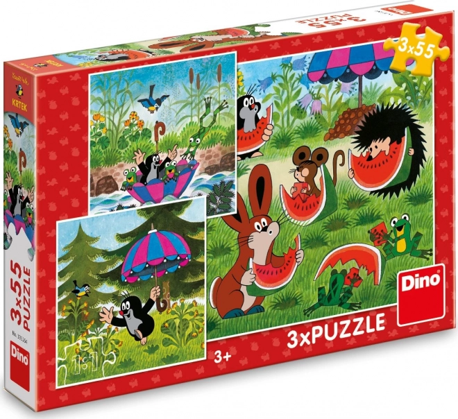 Puzzle Dino Krtek a dáždnik 3x55 dielikov