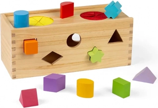 Bigjigs Toys Drevená tajomná krabička na vkladanie a triedenie tvarov