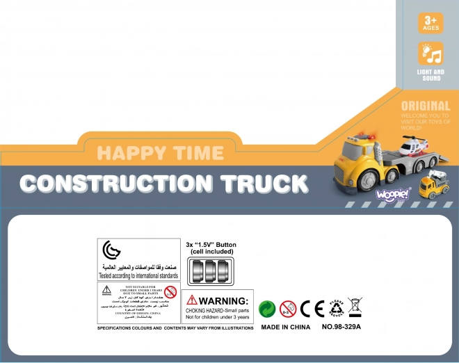Žltá odťahová súprava WOOPIE City Truck so svetelnými a zvukovými efektmi