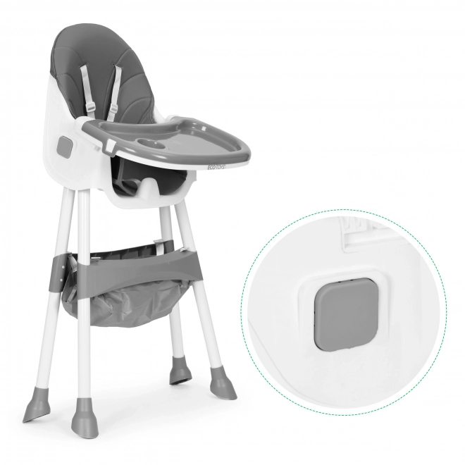 Jedálenská stolička s táckou a košom, 5-bodový pás, sivá, ECOTOYS