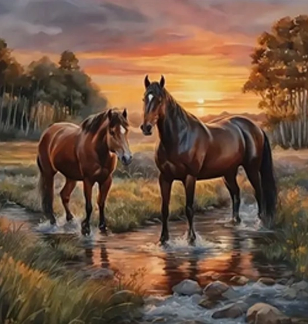 Diamantové maľovanie Kone v rieke 30x40 cm
