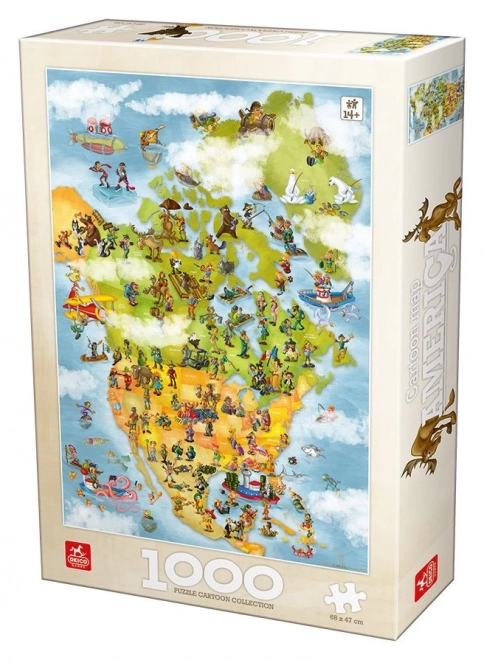 Puzzle Kreslená mapa Ameriky 1000 dielikov