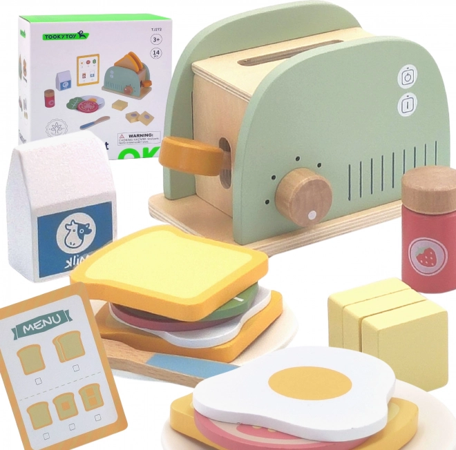 Drevený toaster pastelový raňajkový set od Tooky Toy