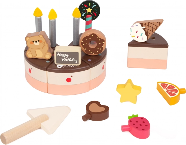 Drevená narodeninová torta na krájanie 19 ks
