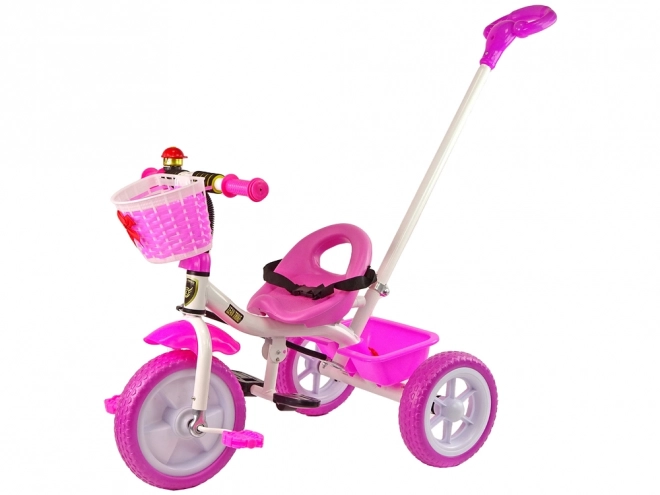 Ružový trojkolesový bicykel s košíkom a EVA kolesami