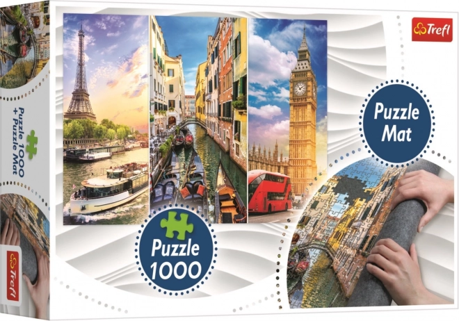 Puzzle Koláž miest Paríž-Benátky-Londýn 1000 dielikov + Podložka pod puzzle