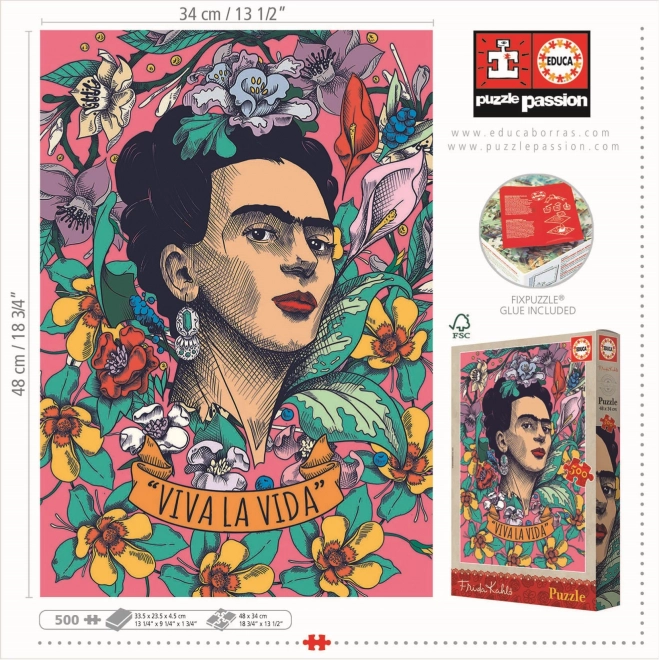 Educa puzzle Frida Kahlo: Viva la vida 500 dielikov