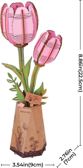 3D drevená skladačka ružový tulipán