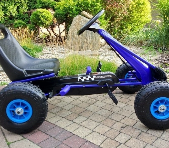 Pedálová vzduchová motokára + Nafukovacie pneumatiky + Nastaviteľné sedadlo – Modrá