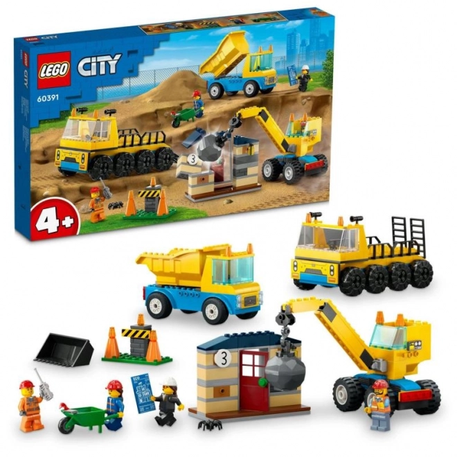 Stavebnica Lego City nákladné autá a žeriav s demolačnou guľou