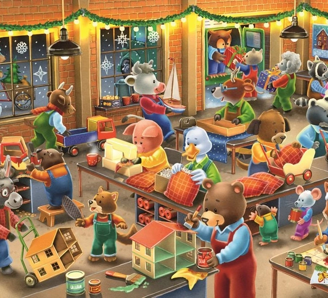 Ravensburger puzzle Vianočné kúzlo v továrni na hračky 2x12 dielikov
