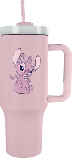 Cestovný hrnček Lilo a Stitch s ružovým slamkou