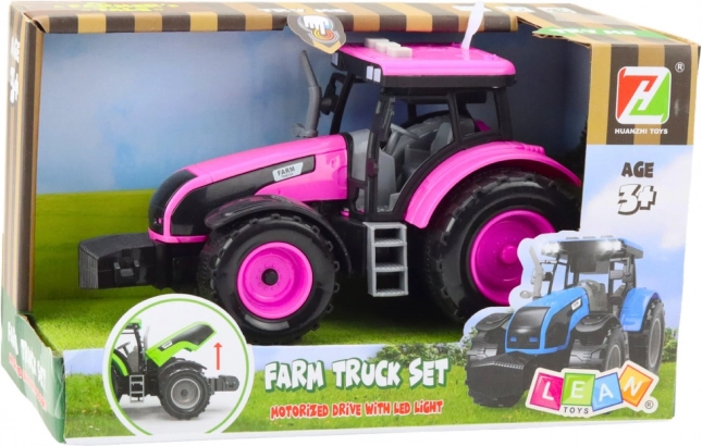 Ružový traktor na batérie so svetlami a zvukmi