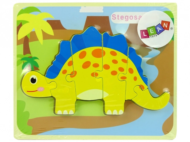 Drevené puzzle Dinozaur Stegosaurus žltý Oviraptor žltý