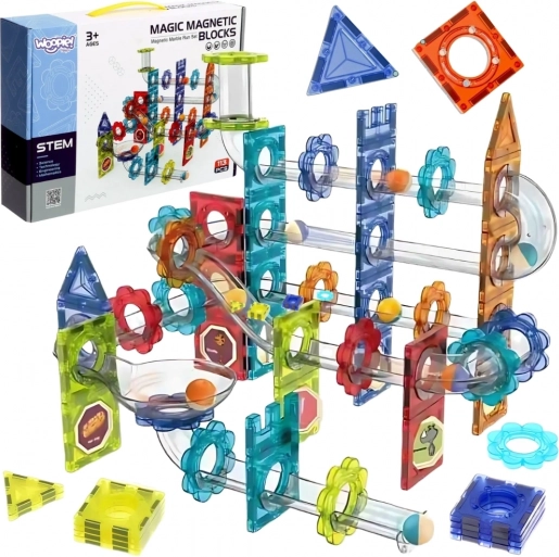 Woopie magnetické stavebnice 3D – vzdelávacia guľôčková dráha 113 ks