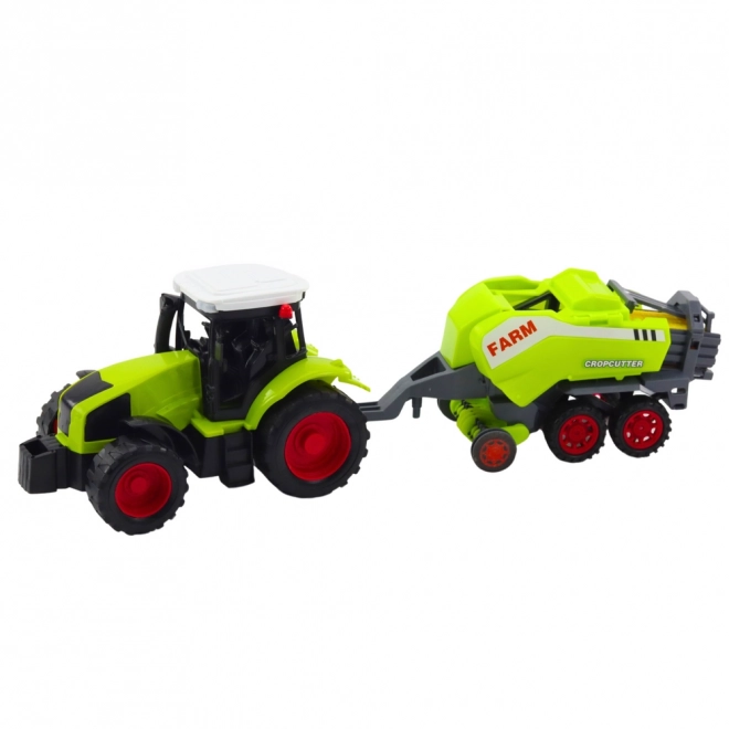 Súprava traktor s lisom na balenie sena zelený