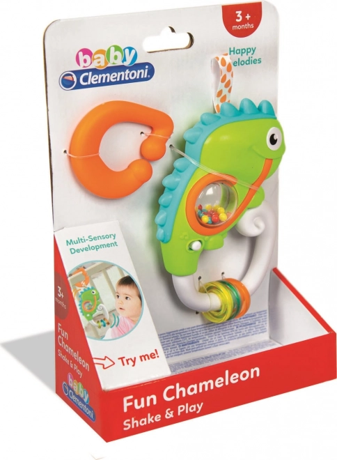 Elektronické chrastítko s úchytom - Chameleón