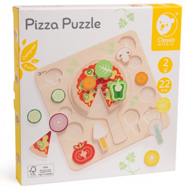 CLASSIC WORLD Drevená pizza na krájanie, puzzle 22 dielov