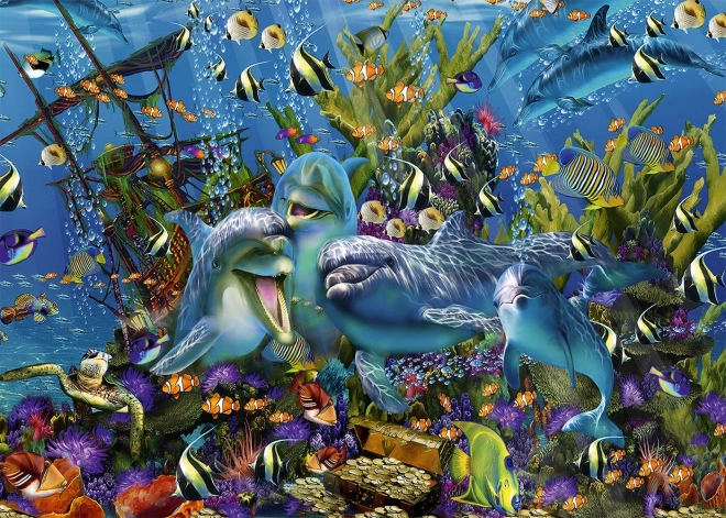 Puzzle Delfíni a loď pokladov 1000 dielikov