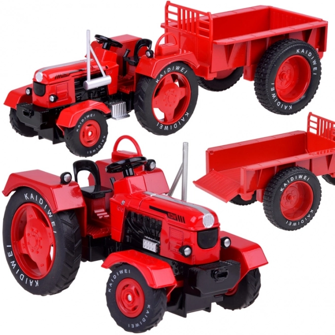 Červený kovový traktor s prívesom 1:18