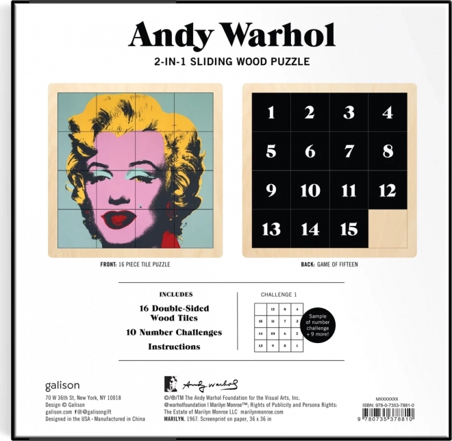 Posuvné drevené puzzle Andy Warhol: Marilyn 2v1