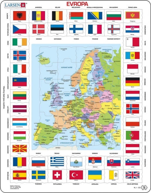 Puzzle Európy a vlajky 70 dielikov
