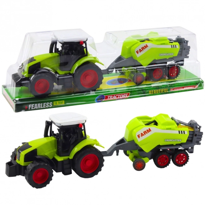 Súprava traktor s lisom na balenie sena zelený