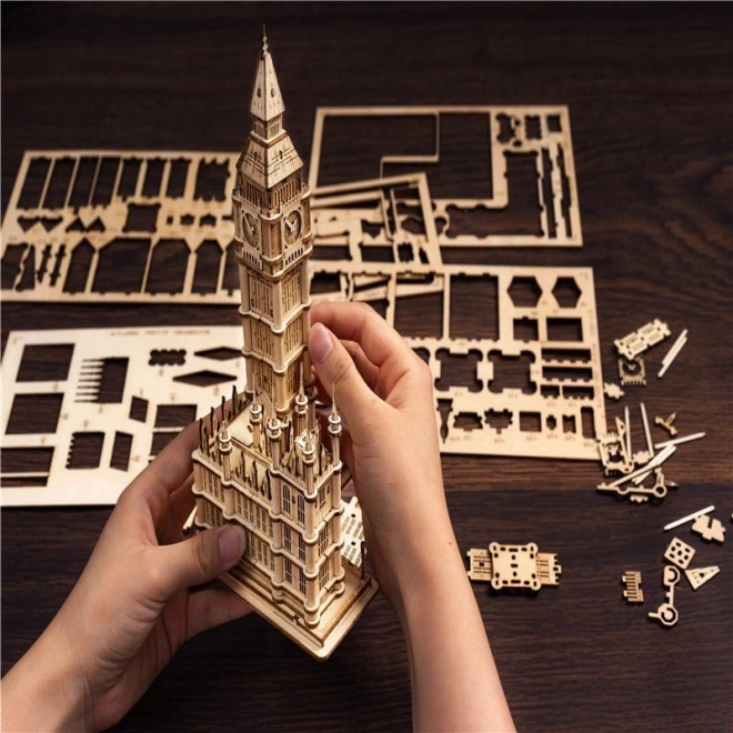 RoboTime drevené 3D puzzle vežové hodiny Big Ben svietiace