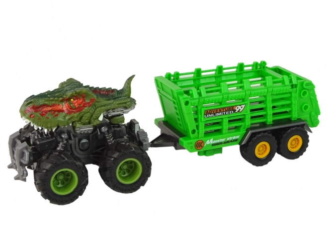 Dinosaurov ťahač s prívesom a 4 figúrkami dinosaurov