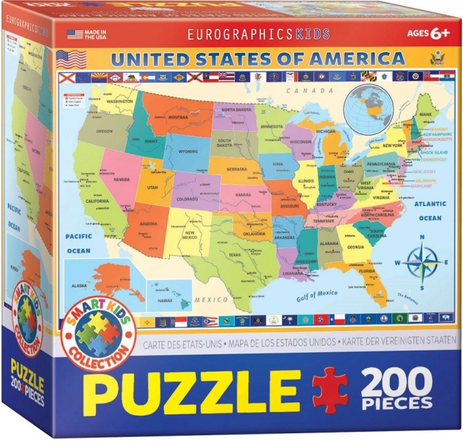 Puzzle Mapa Spojených štátov Amerických 200 dielikov