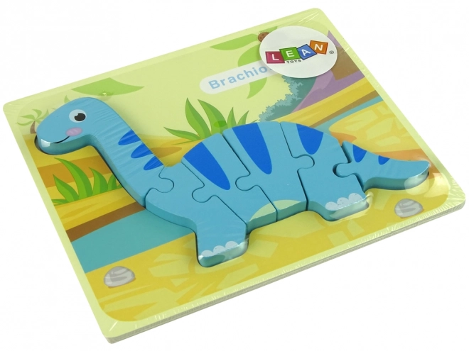 Drevené puzzle dinosaurus Brachiosaurus modrý