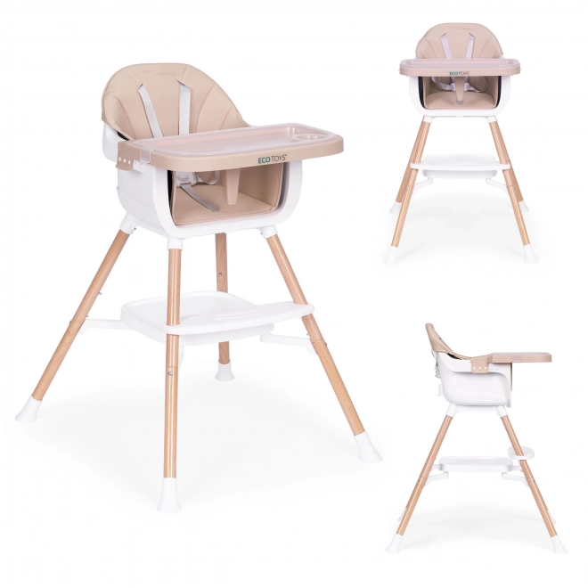 Detská jedálenská stolička 2-v-1, béžová, ECOTOYS