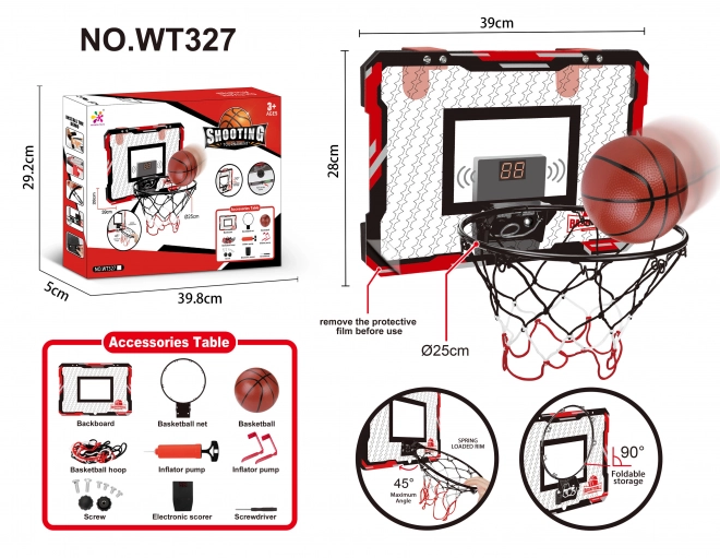 Basketbalový kôš s počítadlom a loptou