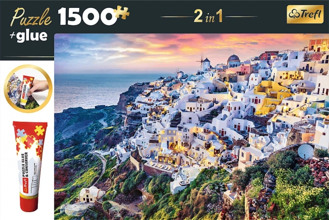 Trefl Puzzle 2v1 Nádherný ostrov Santorini 1500 dielikov s lepidlom