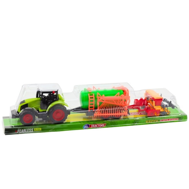 Detský traktor s cisternou a hrabľami