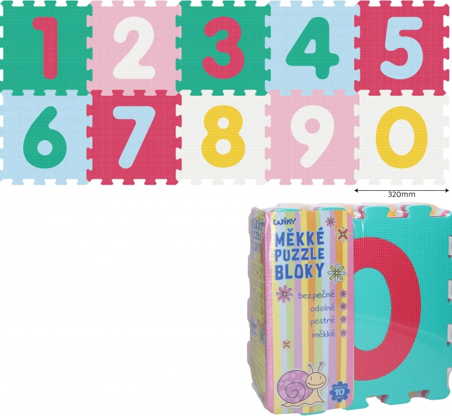 Mäkké penové bloky s číslicami 0–9, 10 ks, 32 × 32 cm