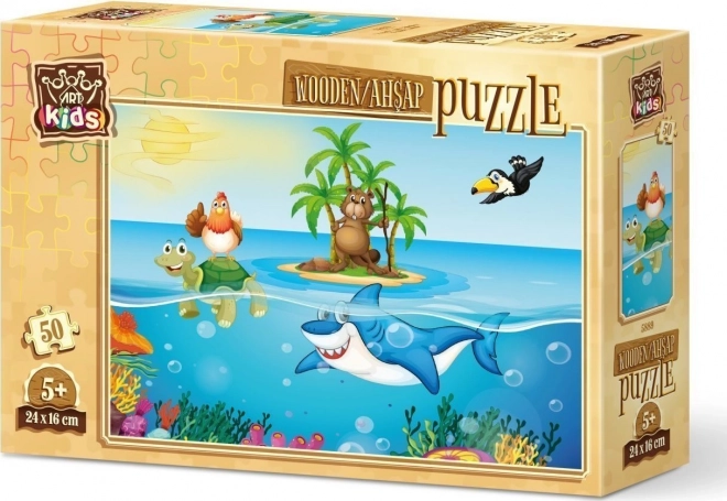 Drevené puzzle Kura na dovolenke 50 dielikov