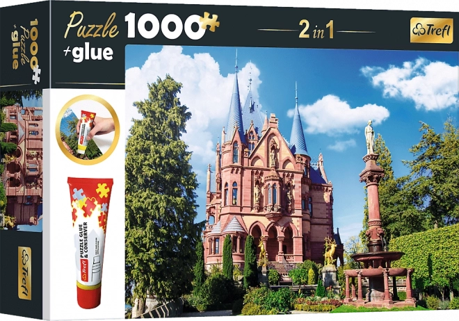 Sada 2v1 Puzzle Zámok Drachenburg v Siebengebirge, Nemecko 1000 Dielikov s Lepidlom