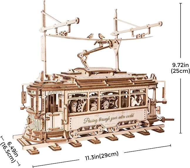 RoboTime 3D drevené mechanické puzzle Električka