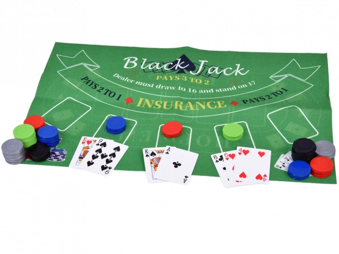 Karetná hra set 2v1 Poker a Blackjack so žetónmi, kartami a doskou