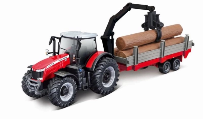 Farmársky traktor Massey Fergusson s prívesom na drevo