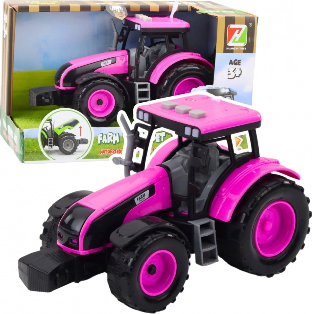 Ružový traktor na batérie so svetlami a zvukmi