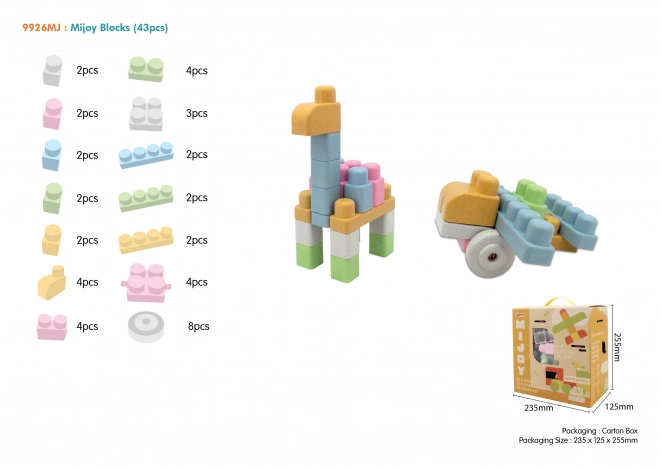 Bio kocky pre deti 18m+ veľká súprava 43 ks pastelové farby