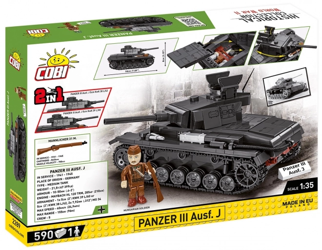 COBI II WW Panzer III Ausf J, 1:35, 590 k, 1 figúrka