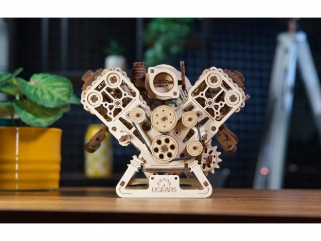 Ugears 3D drevené mechanické puzzle motor V8