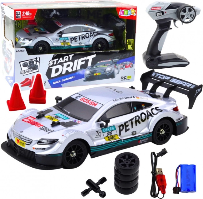 Závodné RC auto pre drift v mierke 1:16 strieborné