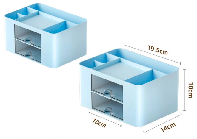 Organizér na stôl modrej farby so zásuvkami