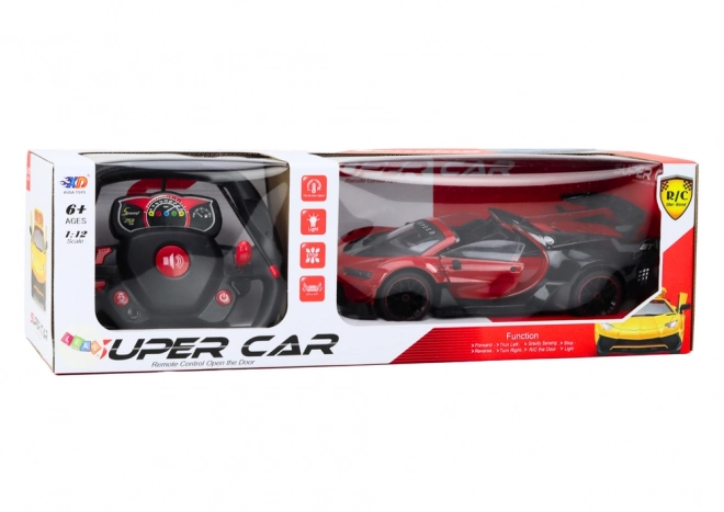 Červené RC športové auto so sklápacími dvermi 1:12